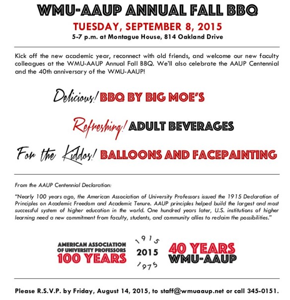 Flier for 2015 WMU-AAUP Fall BBQ